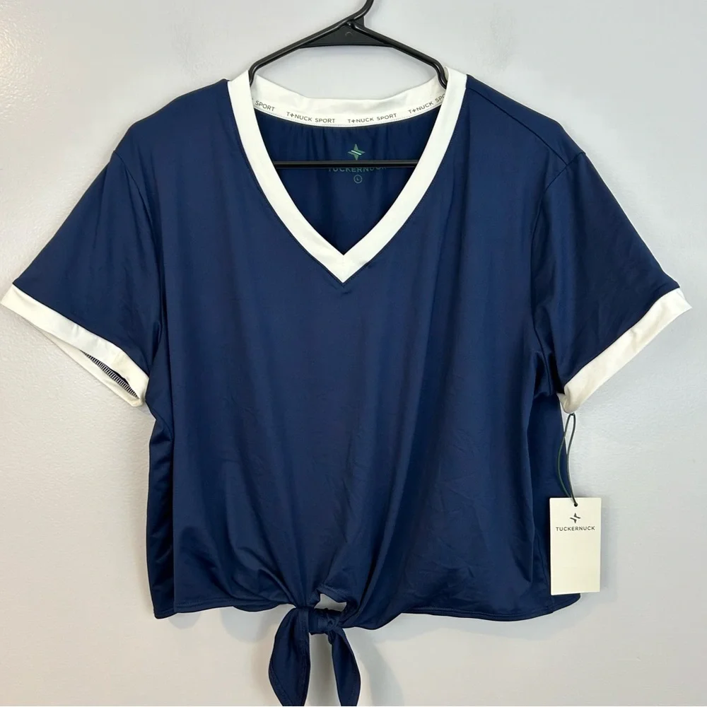 NWT Tuckernuck Sport Navy Blue Knotty Maya Tie Waist Top  Size Large - Picture 4 of 14